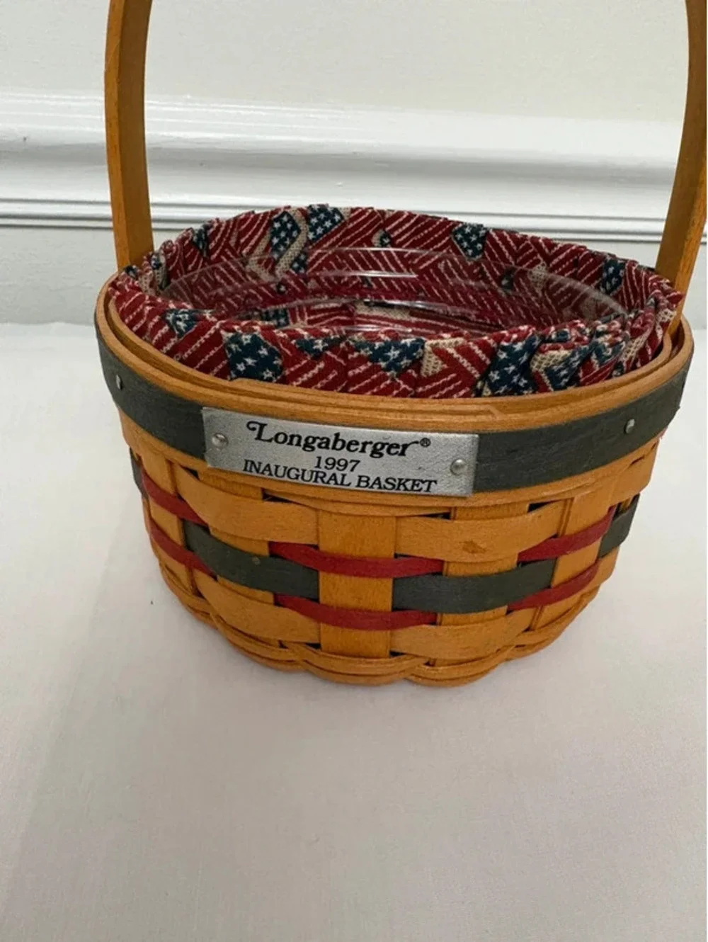 Longaberger 1997 Inaugural Basket Patriotic Liner & Plastic Protector